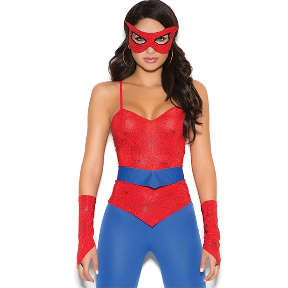 Spider Man Super Hero Costume Web Top Pants and Mask